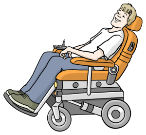 ChatGPT: Das Bild zeigt einen Mann, der entspannt in einem elektrischen Rollstuhl sitzt.