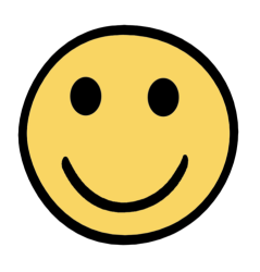 Auf dem Bild ist ein gelber Smiley mit einem großen Lächeln zu sehen – das bedeutet: fröhlich sein oder sich freuen.