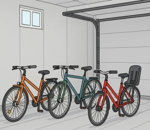 Auf dem Bild sieht man einen Raum, in dem Fahrräder abgestellt sind.