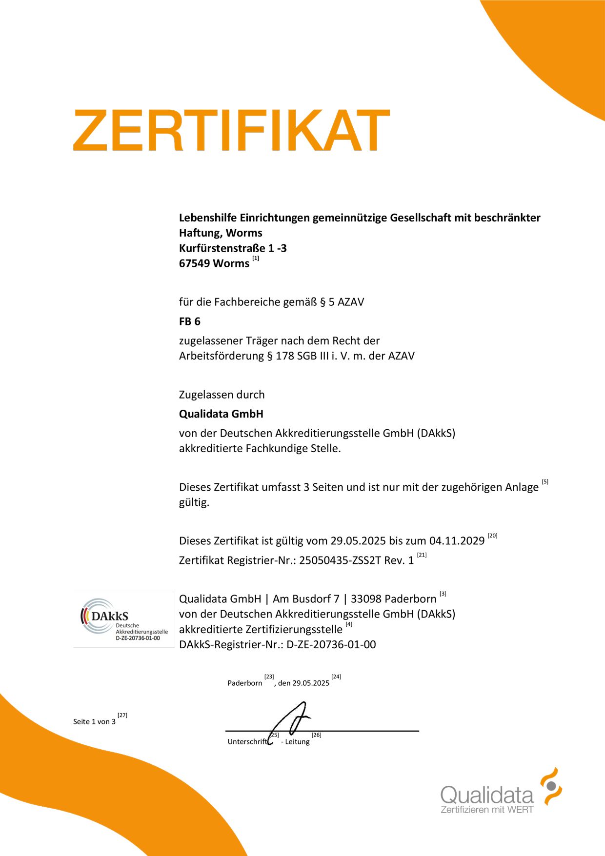 Zertifikat AZAV