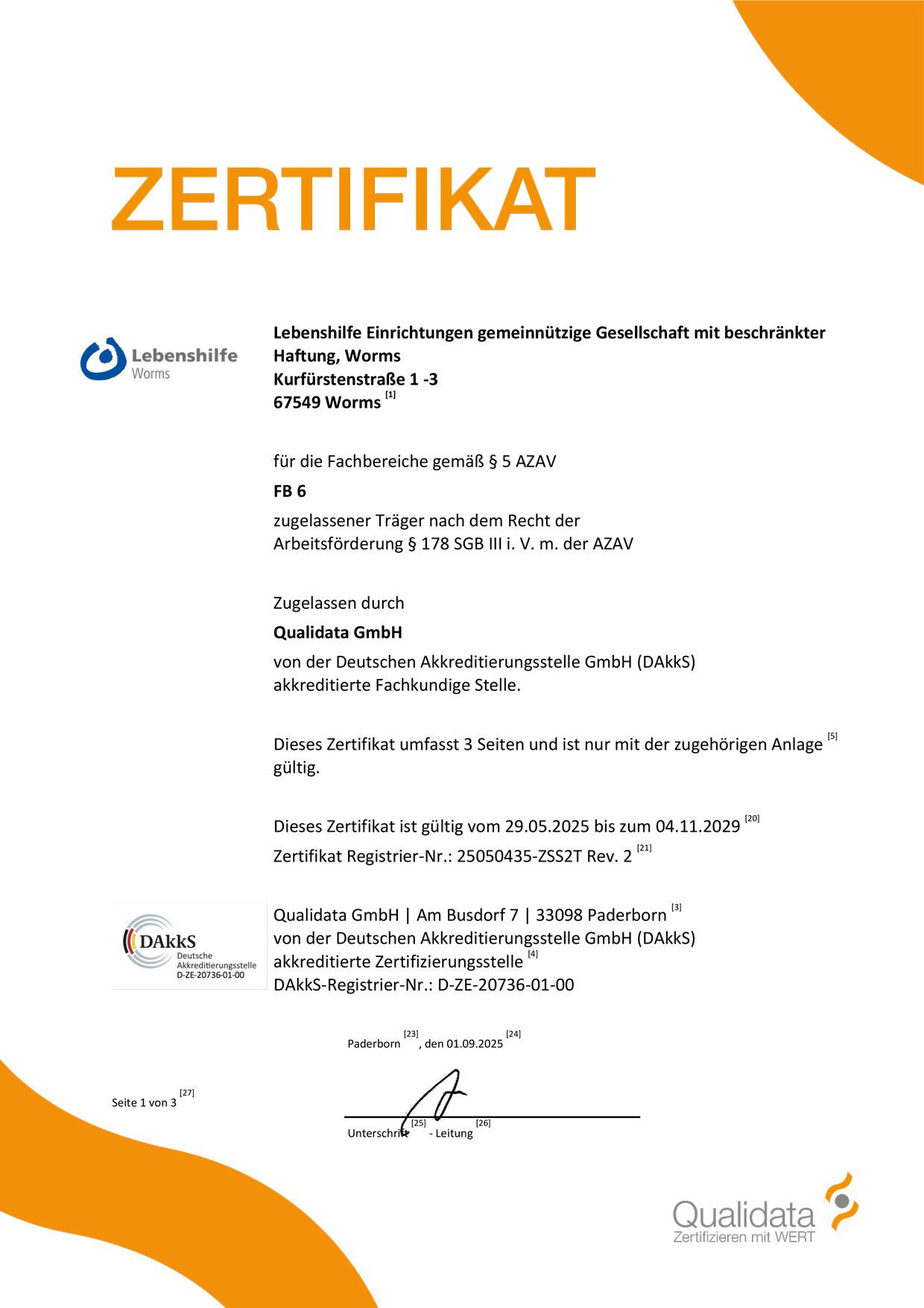Zertifikat AZAV