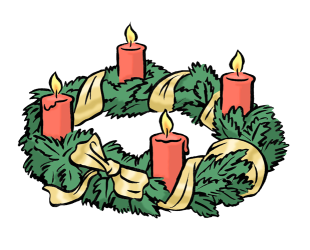Das Bild zeigt einen geschmückten Adventkranz mit vier Kerzen.