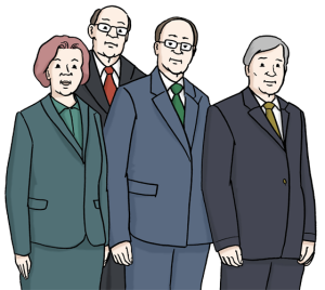 Auf dem Bild sieht man vier Personen in Anzügen – sie gehören zum Vorstand oder zur Leitung einer Organisation.
