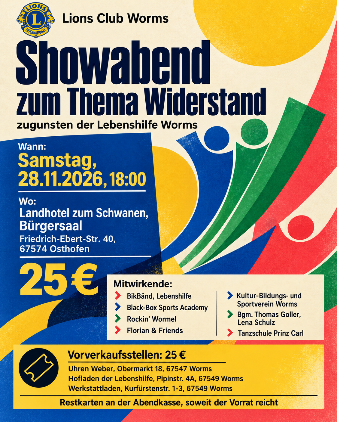 Auf dem Bild sieht man das Plakat zum Showabend zum Thema Widerstand.