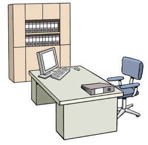 Auf dem Bild sieht man Büro Möbel.