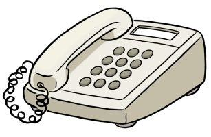 Auf dem Bild ist ein Telefon mit Tasten zu sehen – man kann damit jemanden anrufen.