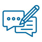 Das Bild zeigt eine Sprechblase und einen Stift. Es steht für Kontakt aufnehmen.