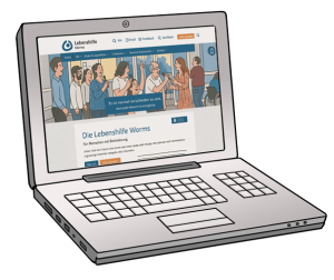 Auf dem Bild sieht man einen Laptop, auf dem die Internetseite der Lebenshilfe Worms geöffnet ist.