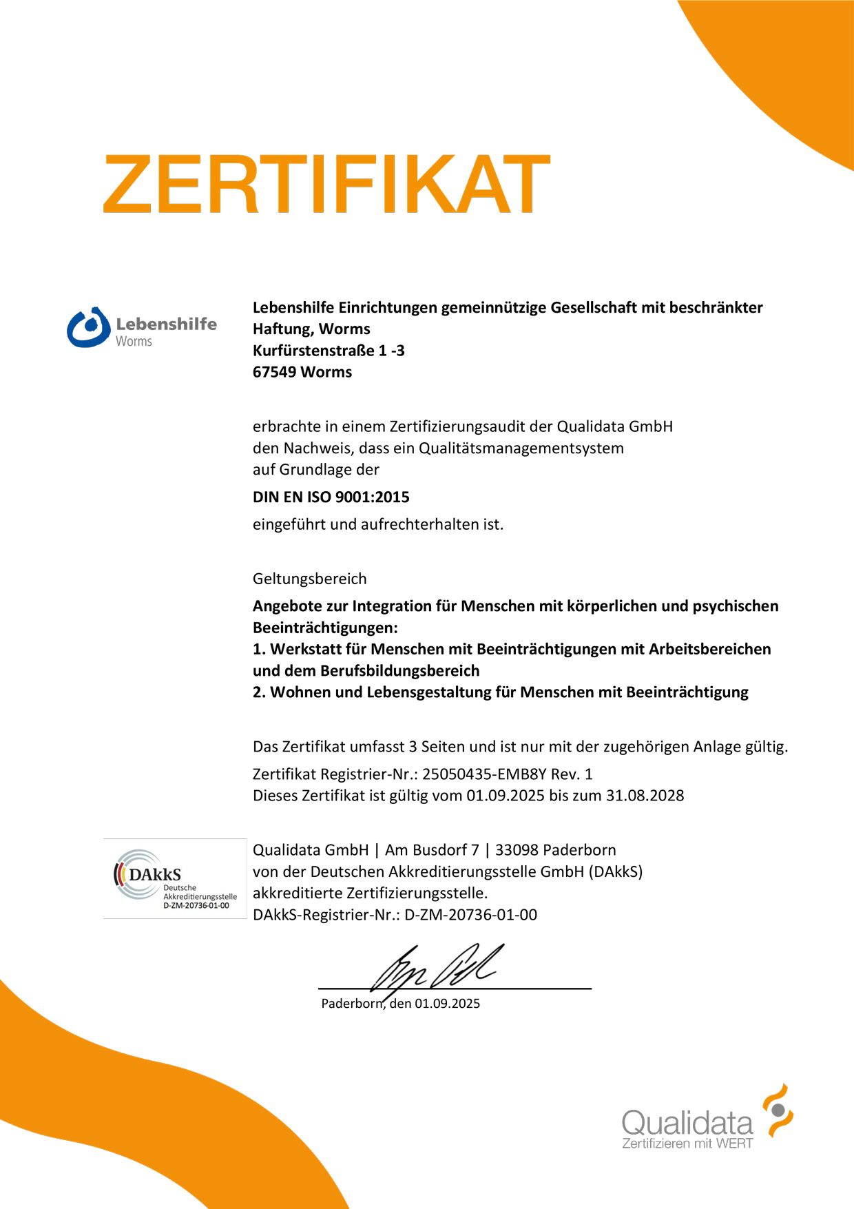 Zertifikat DIN EN ISO 9001:2015